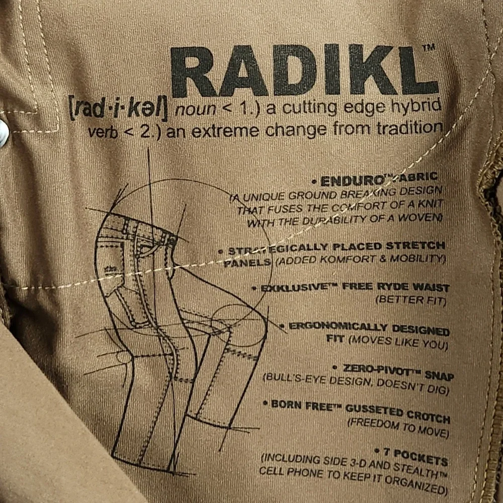 KUHL Radikl Pants Mens 40x30 Khaki Tan Hiking Workwear Stretch Articulated Knee